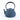 Blue ceramic teapot with a ribbed design on a white background
