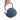 Blue teapot with black handle held by a hand on a white background