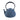 Blue ceramic teapot with a ribbed design on a white background