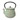 Light green ceramic teapot with black handle on a white background