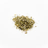 A small mound of dried wood betony leaves, consisting of narrow, chopped herbal fragments in shades of pale olive green and tan, placed on a clean white background.
