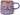 A periwinkle blue ceramic mug featuring a wax-resist artisan design of tan floral patterns and geometric borders near the base. The interior of the mug is a contrasting earthy tan color.