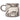 A side-profile view of a charcoal-grey ceramic mug featuring a white wax-resist artisan design of a fox and an owl. The mug has a rounded handle on the left and a clean white interior.